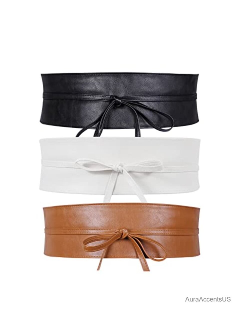 3 Pack Obi Belt PU Leather Self Tie Wrap Wide Waistband Costume